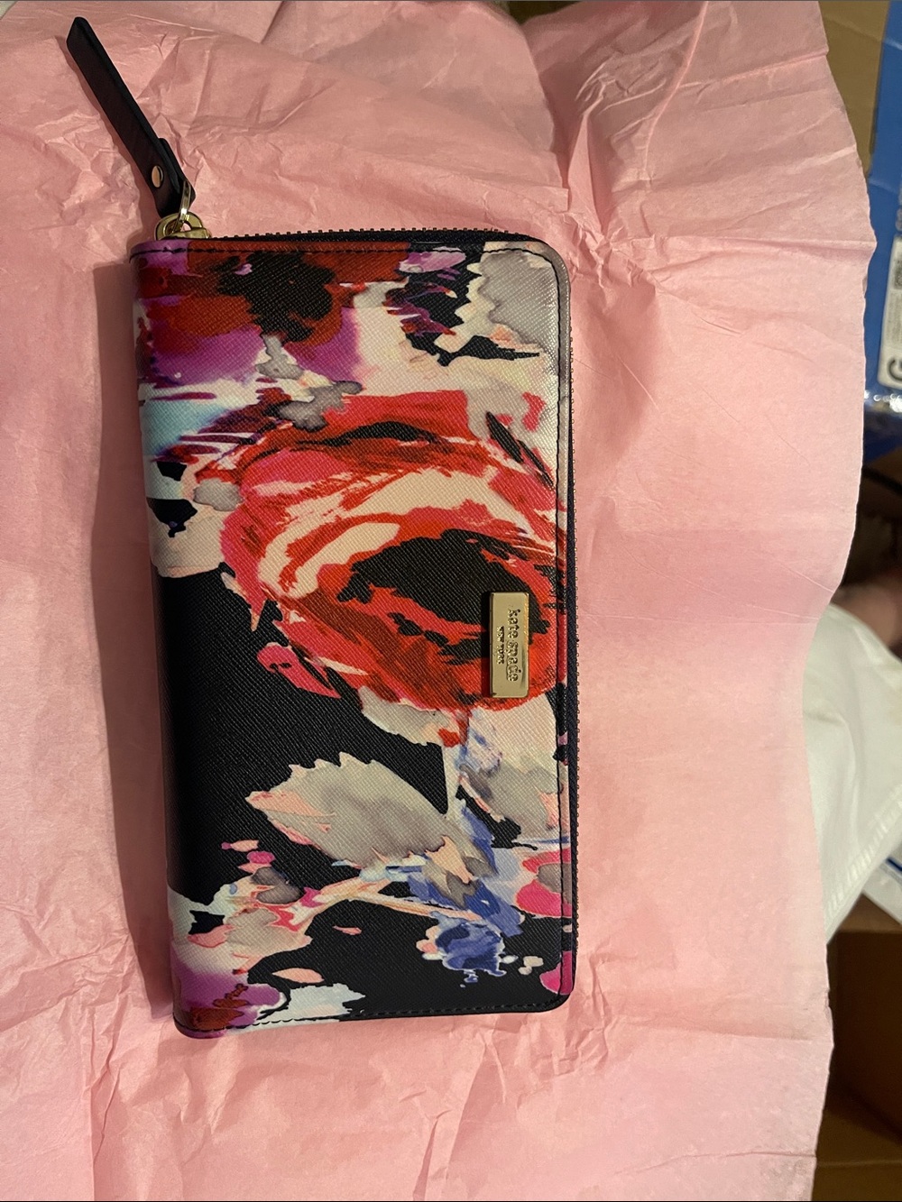 kate spade Floral Zip Around Wallet in Black, Red, Pink, Purple